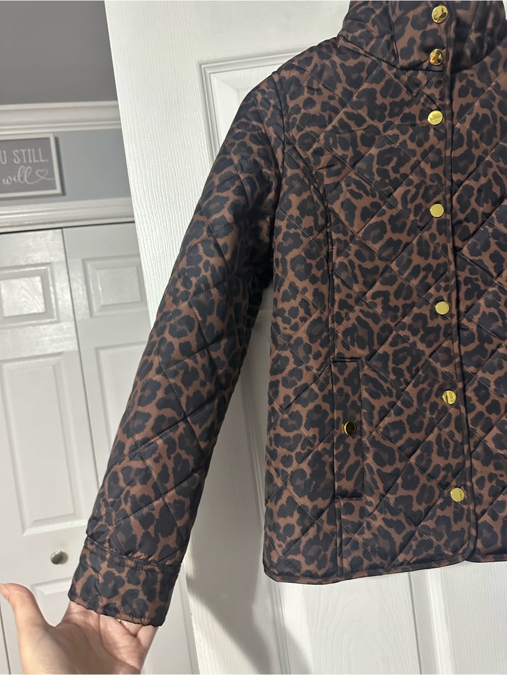 NWT St. John's Bay Brown and Black Leopard Quilted Puffer Jacket - Picture 7 of 16